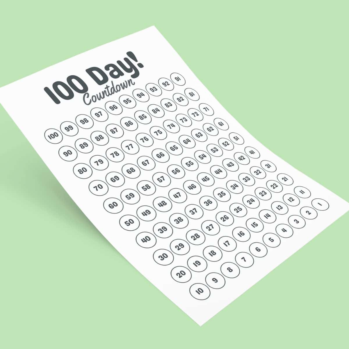 100 Day Countdown Calendar Printable FREE PDF 100 Day Countdown Calendar Printable FREE PDF