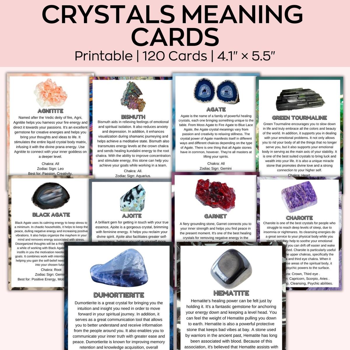 100 Printable Crystal Meaning Cards Printable Gemstone Meaning Cards Personal And Commercial Use Crystal Healing And Wellness Guides Etsy