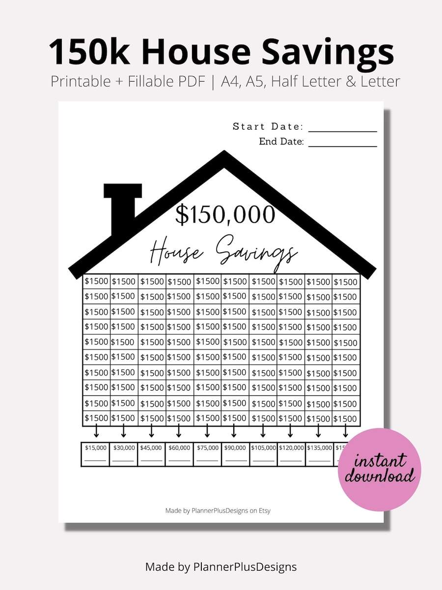 150 000 House Savings House Savings House Savings Tracker 150k New House Tracker Home Savings Goal Tracker Instant PDF A4 A5 Letter Etsy