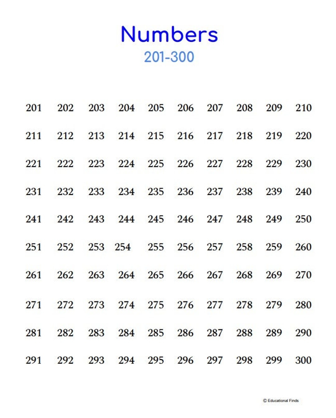 Numbers 201 To 300 Free Worksheet For Kids SKOOLGO