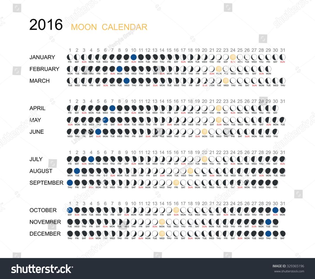 2016 Moon Phases Calendar Stock Illustration 329365196 Shutterstock 2016 Calendar With Moon Phases Royalty Free Vector VectorStock