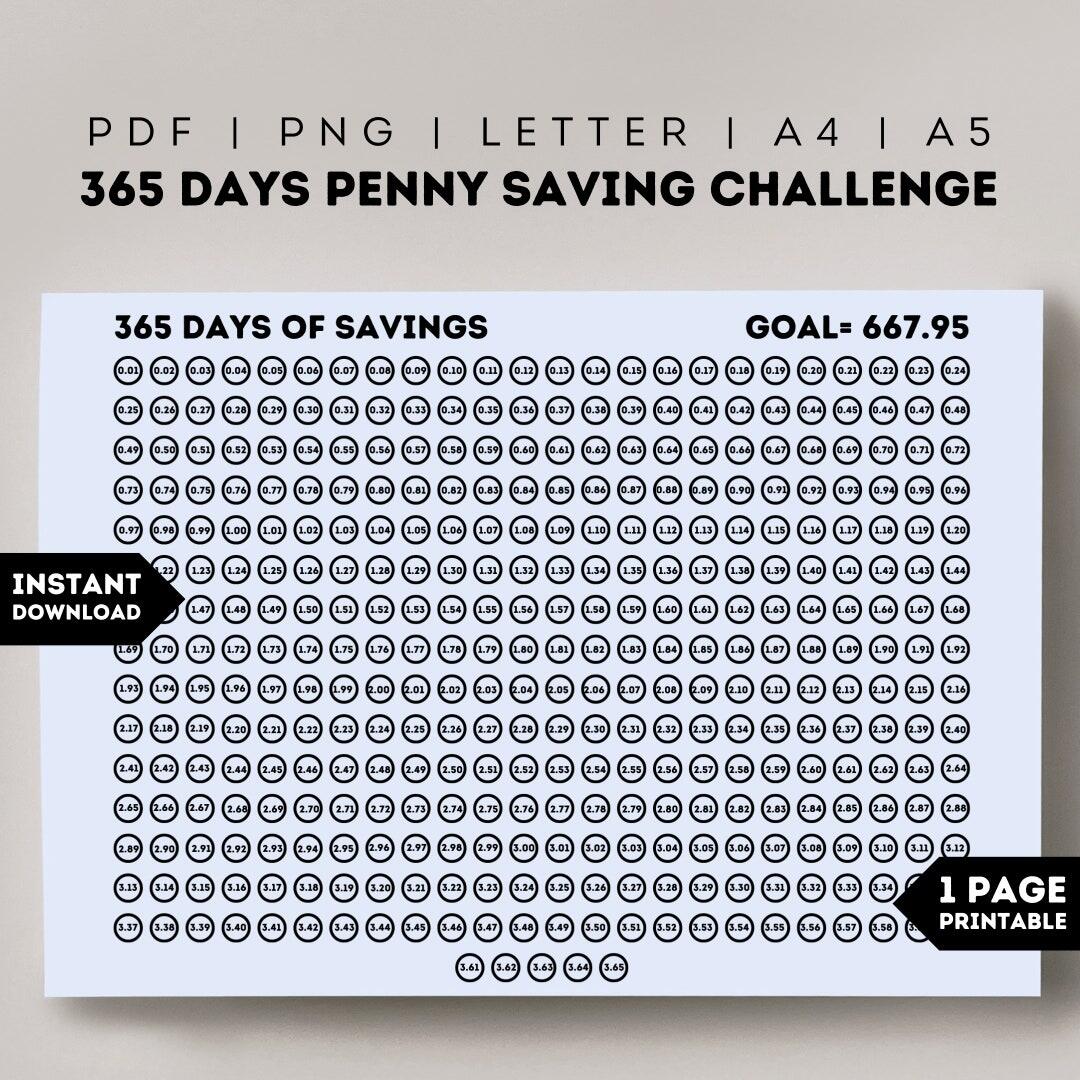 Penny Savings Challenge Printable Saving Tracker Save 667 95 In 365 Days Etsy