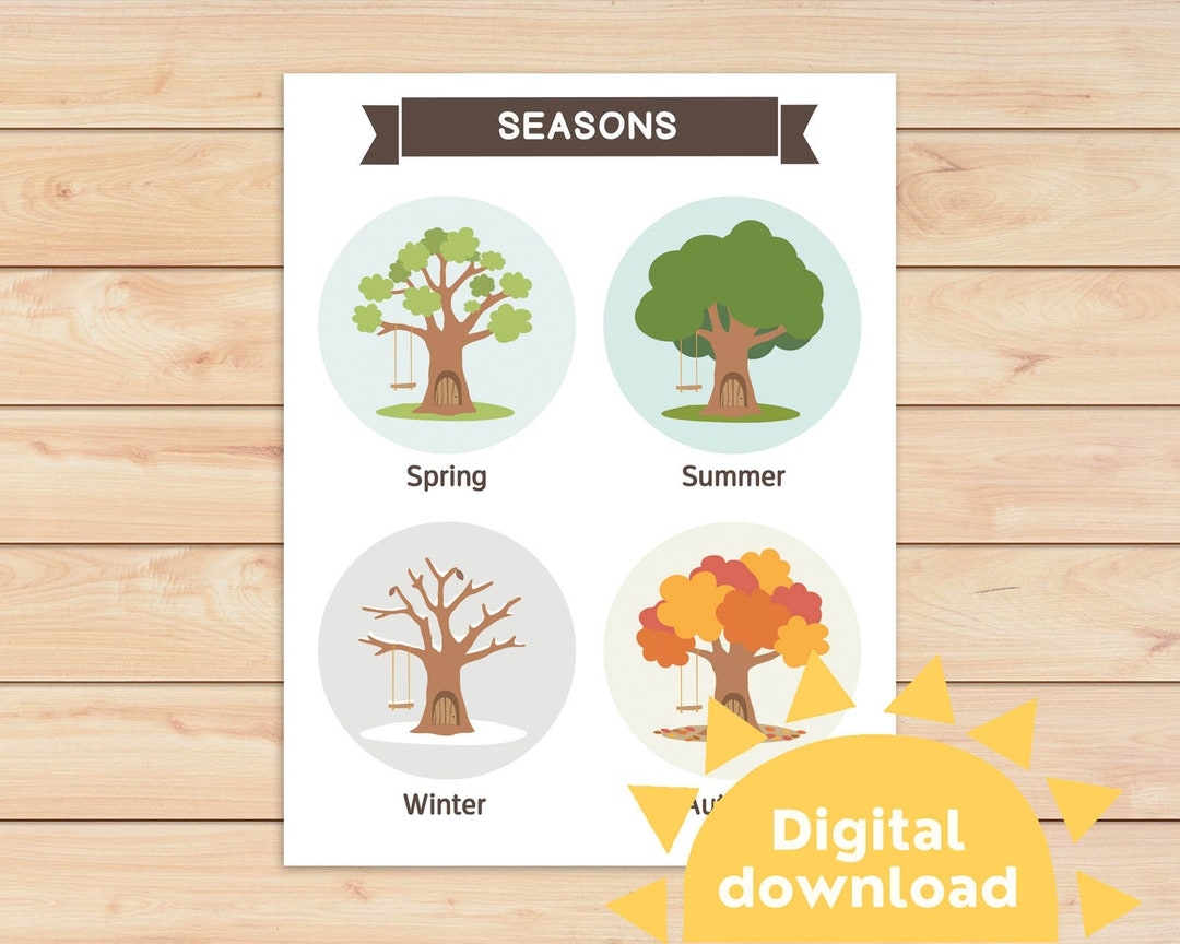 4 Seasons Trees Poster For Kids Four Seasons Name Chart Season List In English Learning Seasons Seasons Printable Homeschool Decor Etsy