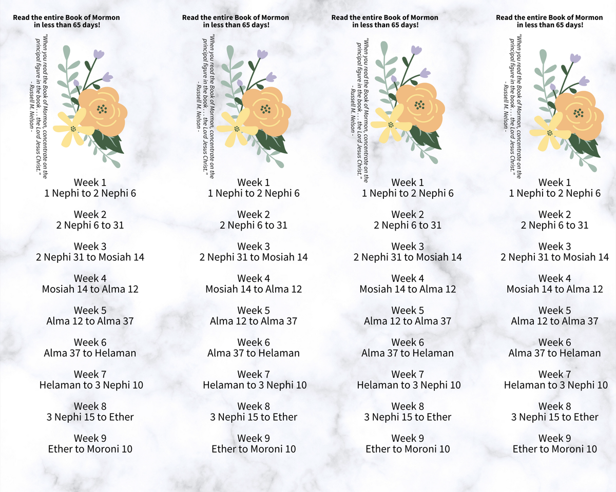 65 Day Book Of Mormon Reading Chart Free Printable Bookmarks Seeing Dandy Blog