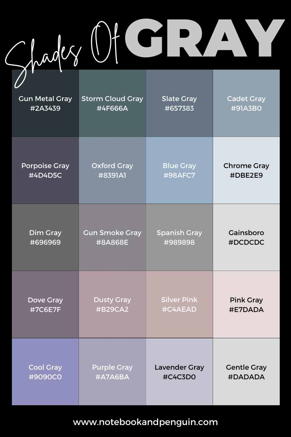 95 Shades Of Grey Hex Codes Color Swatches Included