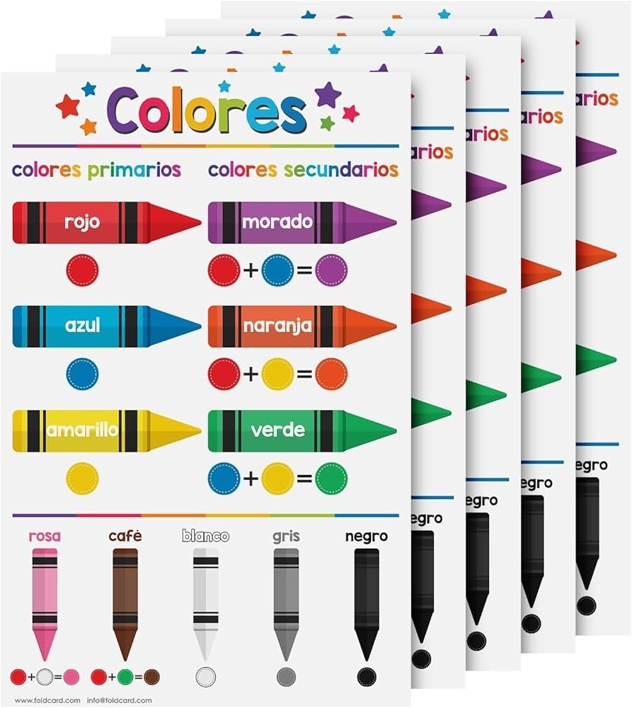 Amazon Colores Spanish Chart For Preschool To Gradeschool Kids Colors Educational Visual Learning Aid Poster Decoration For Classrooms And Homeschool Glossy Durable Cardstock 11 X 17 5 Per Pack Office Products