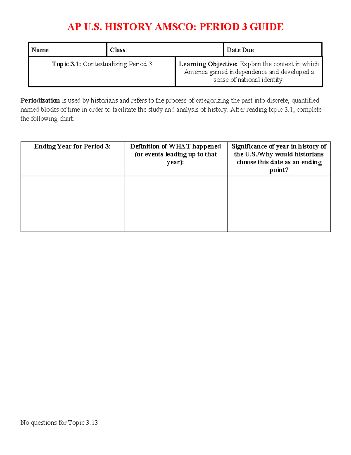 AP U S HISTORY AMSCO PERIOD 3 READING GUIDE STUDY NOTES Studocu