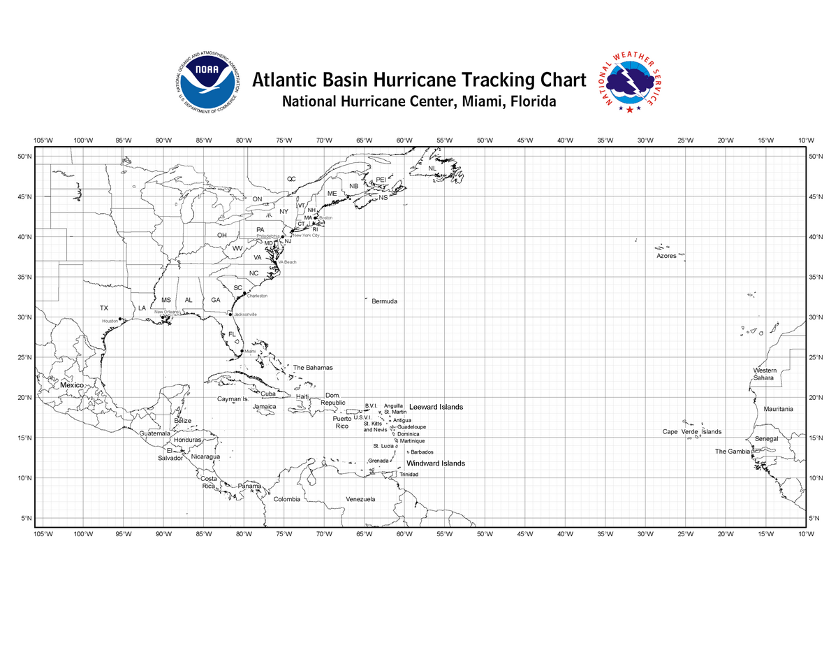 Hurricane Tracking Chart Western Atlantic By NOAA OceanGrafix