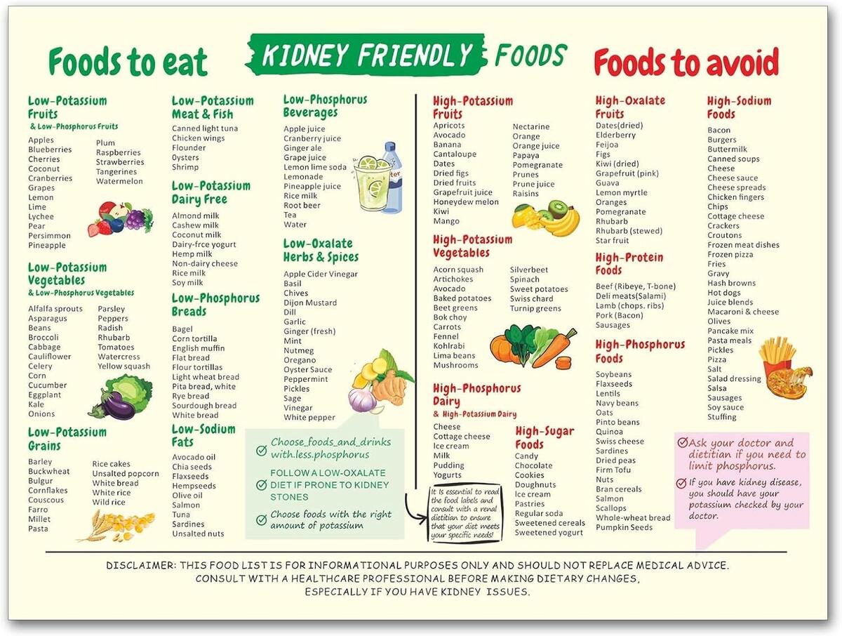 Renal Diet Food Chart Kidney Friendly Food List Renal Diet Foods Kidney Diet Renal Diet Grocery List Low Potassium Sodium Food List Etsy