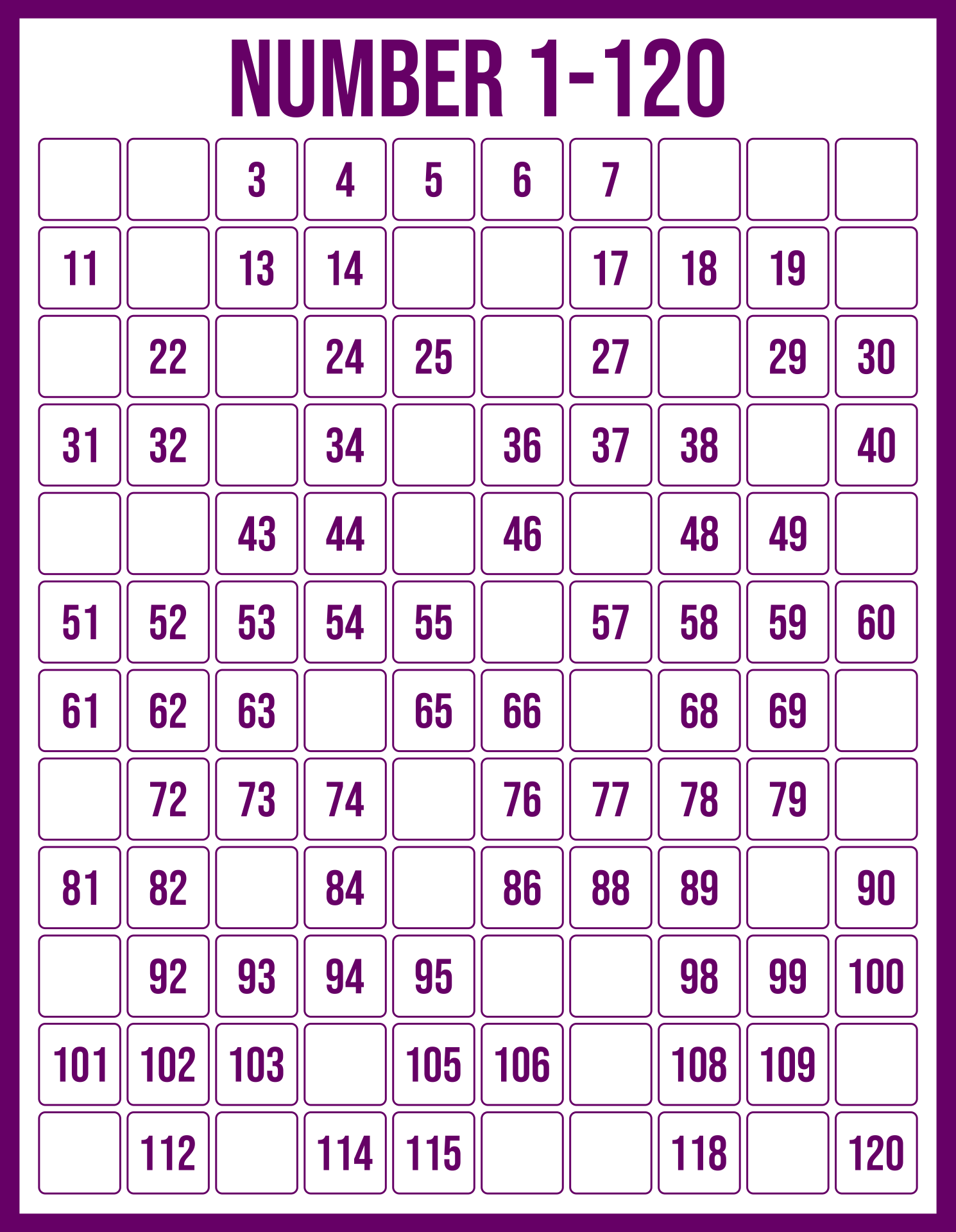 Blank Chart 1 120 10 Free PDF Printables Printablee