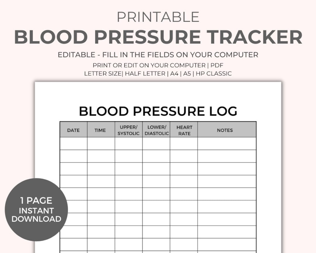 Blood Pressure Log Editable Printable Blood Pressure Tracker Medical Tracker BP Tracker Daily Blood Pressure Blood Pressure Chart Etsy