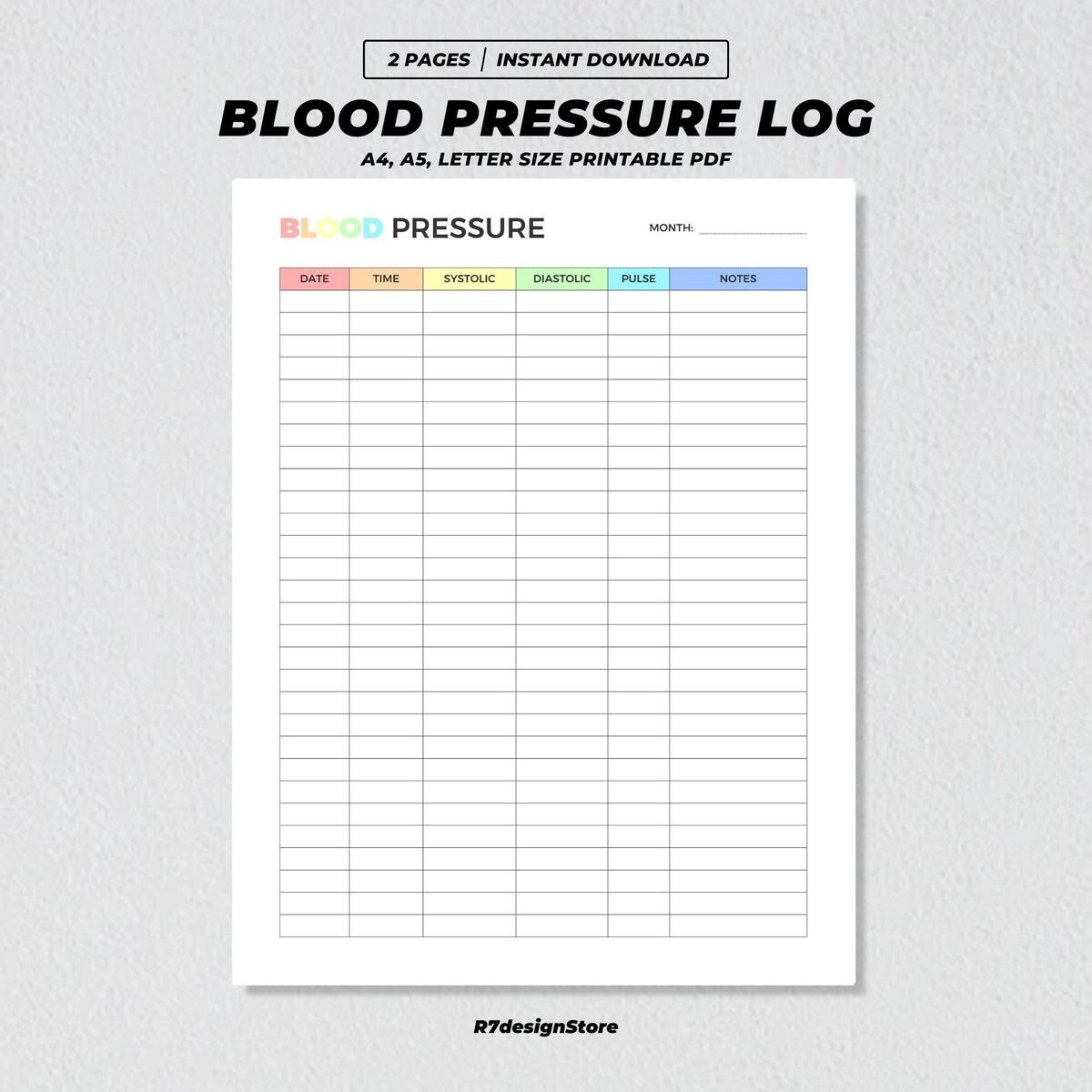 Blood Pressure Log Sheet Paper Trail Design