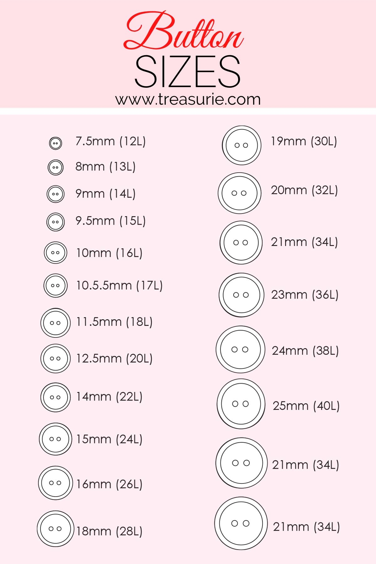 Button Sizes Chart Printable PDF TREASURIE