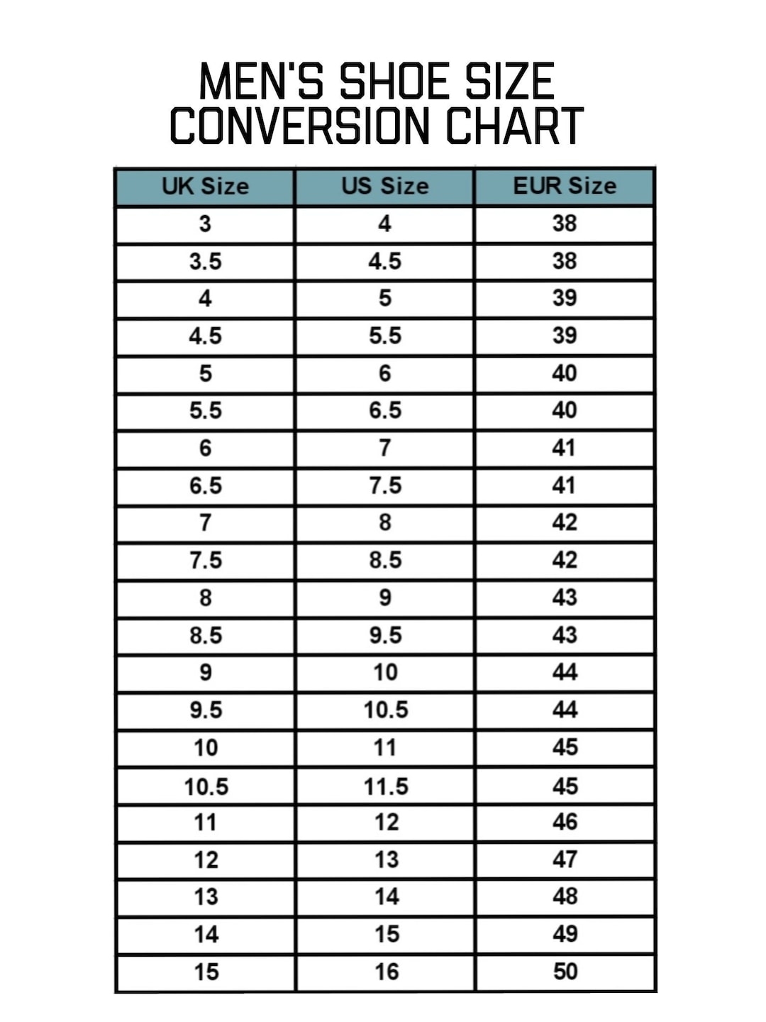 Chart Men 039 S Size 35 In Us Mens Shoes Mens Shoe Size Conversion Chart Template Instant Printable