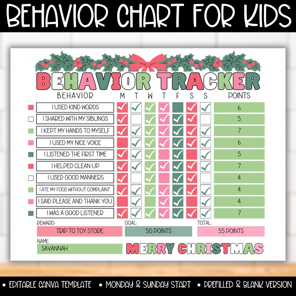 Christmas Santa Reward Chart Kids Potty Training Printable PDF Etsy