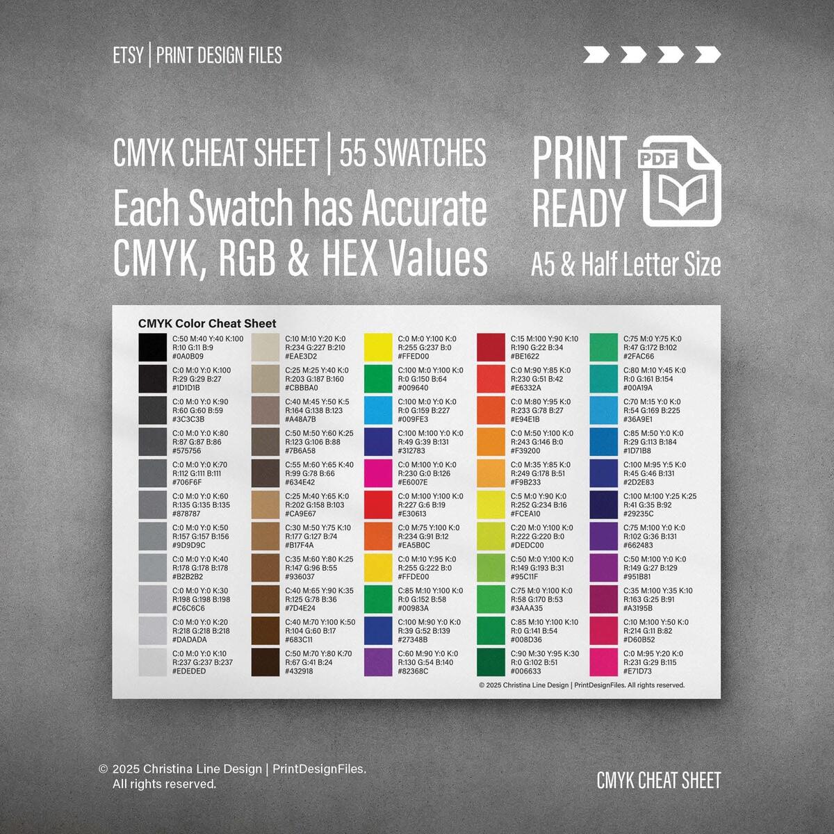 Cmyk Color Chart With Code Etsy