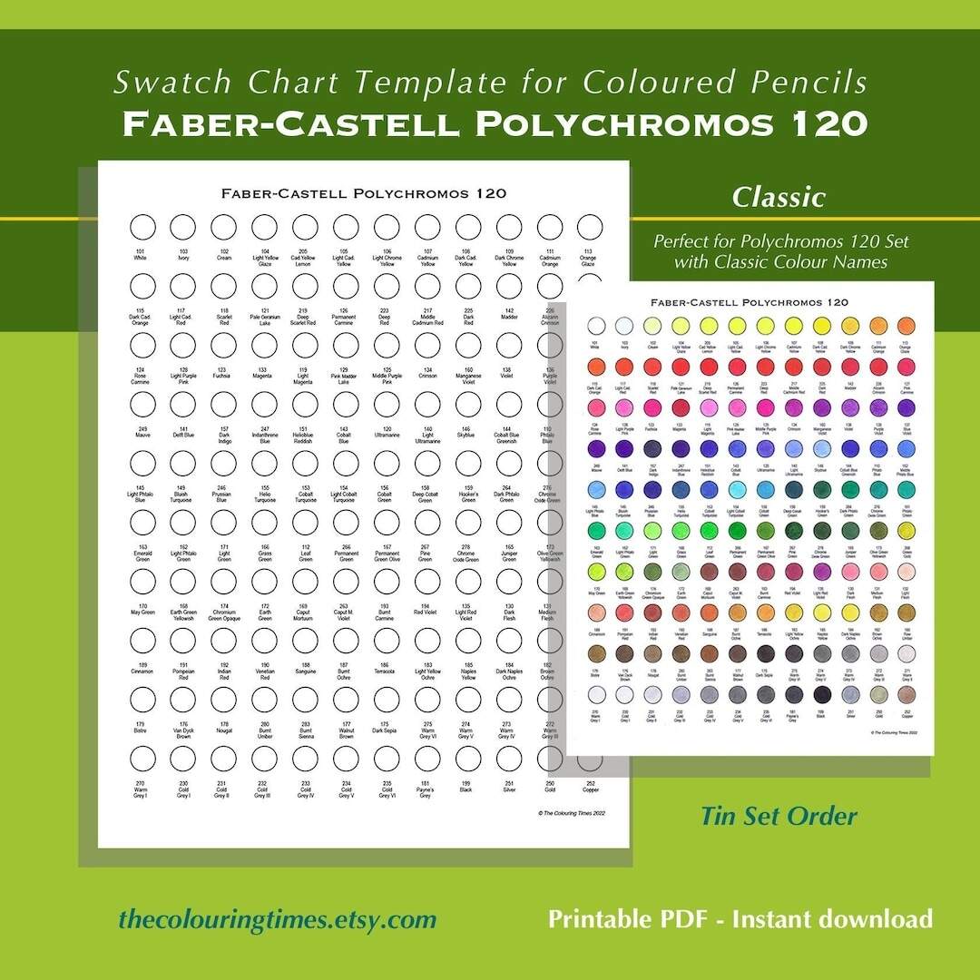 Color Chart Classic Faber Castell 120 Polychromos Faber Castell Swatch Chart Printable Template PDF