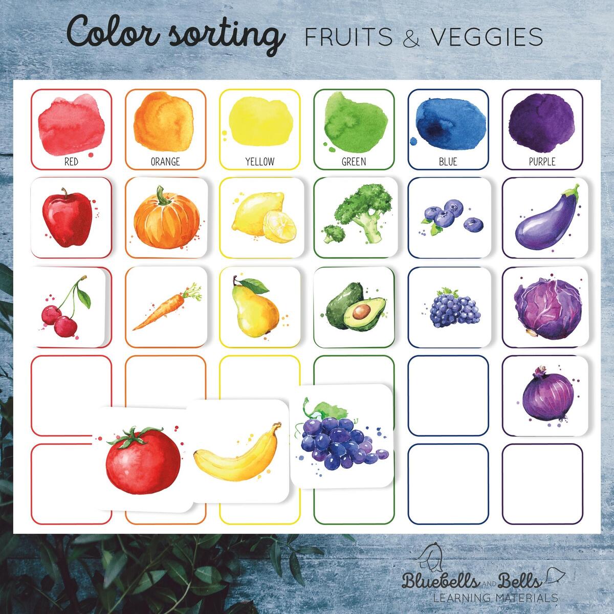 Color Matching Printable Fruits And Veggies Toddler Sorting Activity Preschool Color Matching Game Etsy