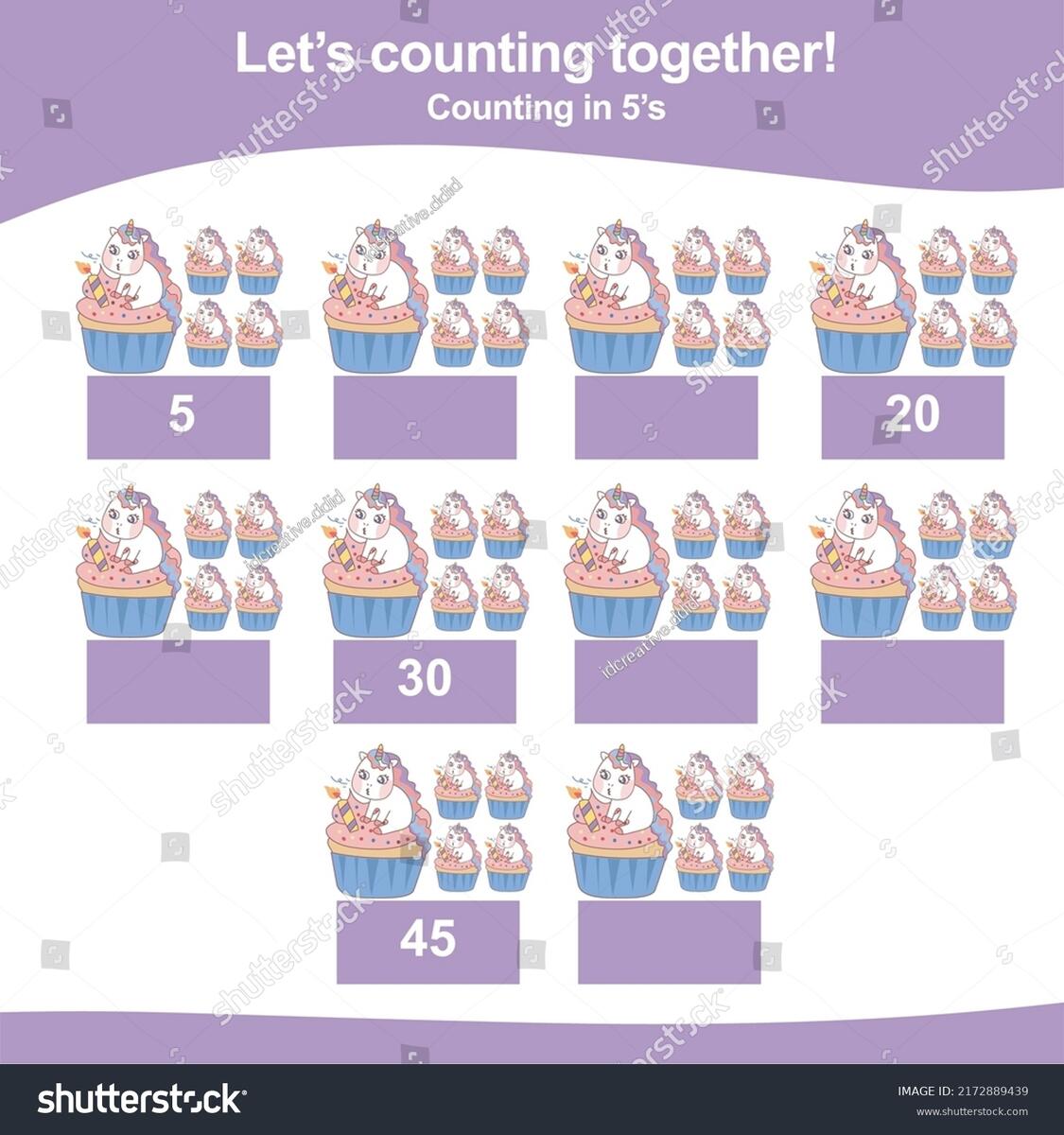 Counting 5s Unicorn Theme Educational Printable Stock Vector Royalty Free 2172889439 Shutterstock