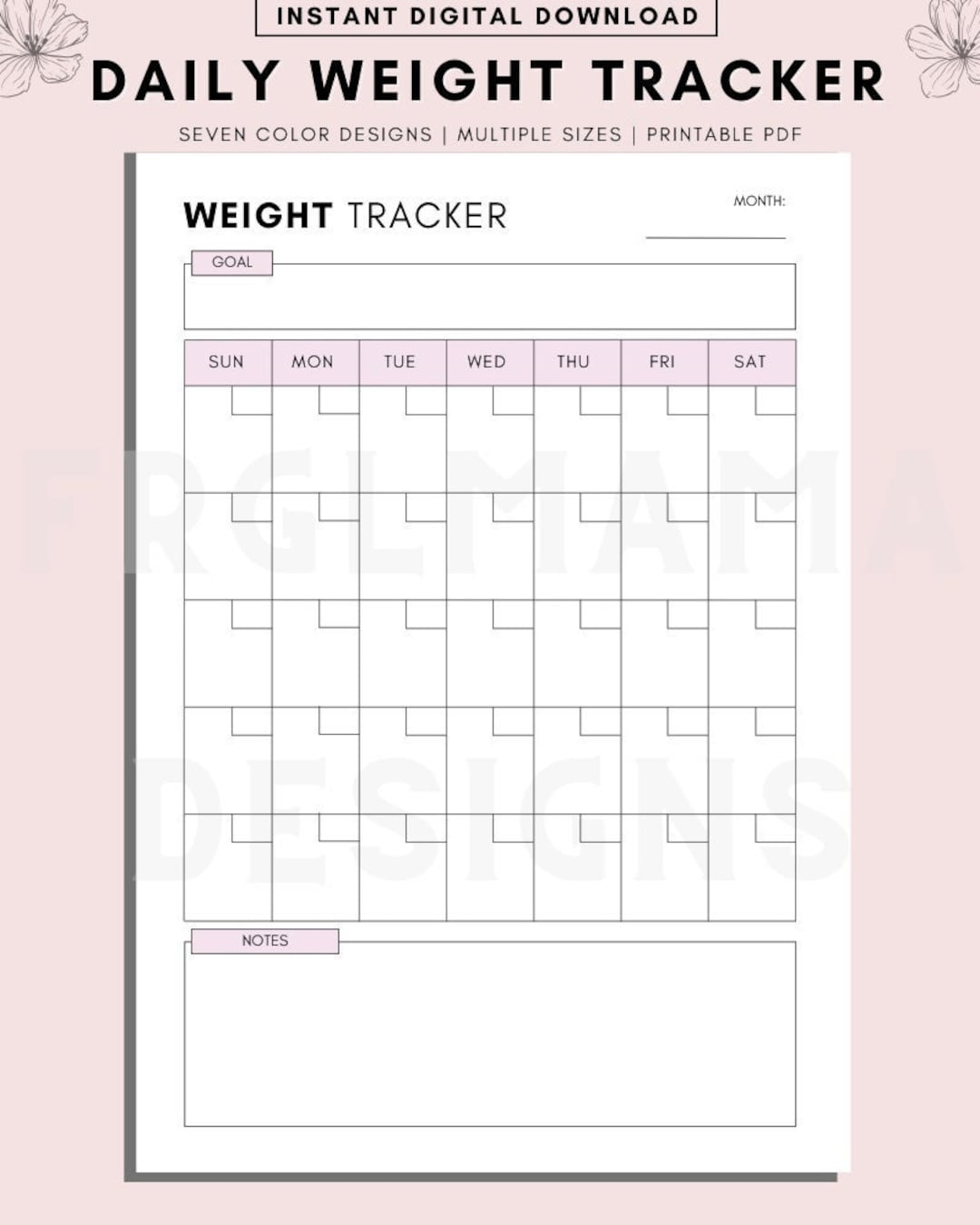 Weight Loss Tracker Printable Digital Pdf Weightloss Journal Daily Weekly Monthly Weight Log Record Sheet Health Fitness Exercise Tracker Etsy