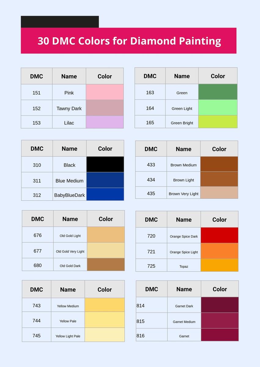 Diamond Painting DMC Color Chart In Illustrator PDF Download Template Diamond Painting DMC Color Chart In Illustrator PDF Download Template