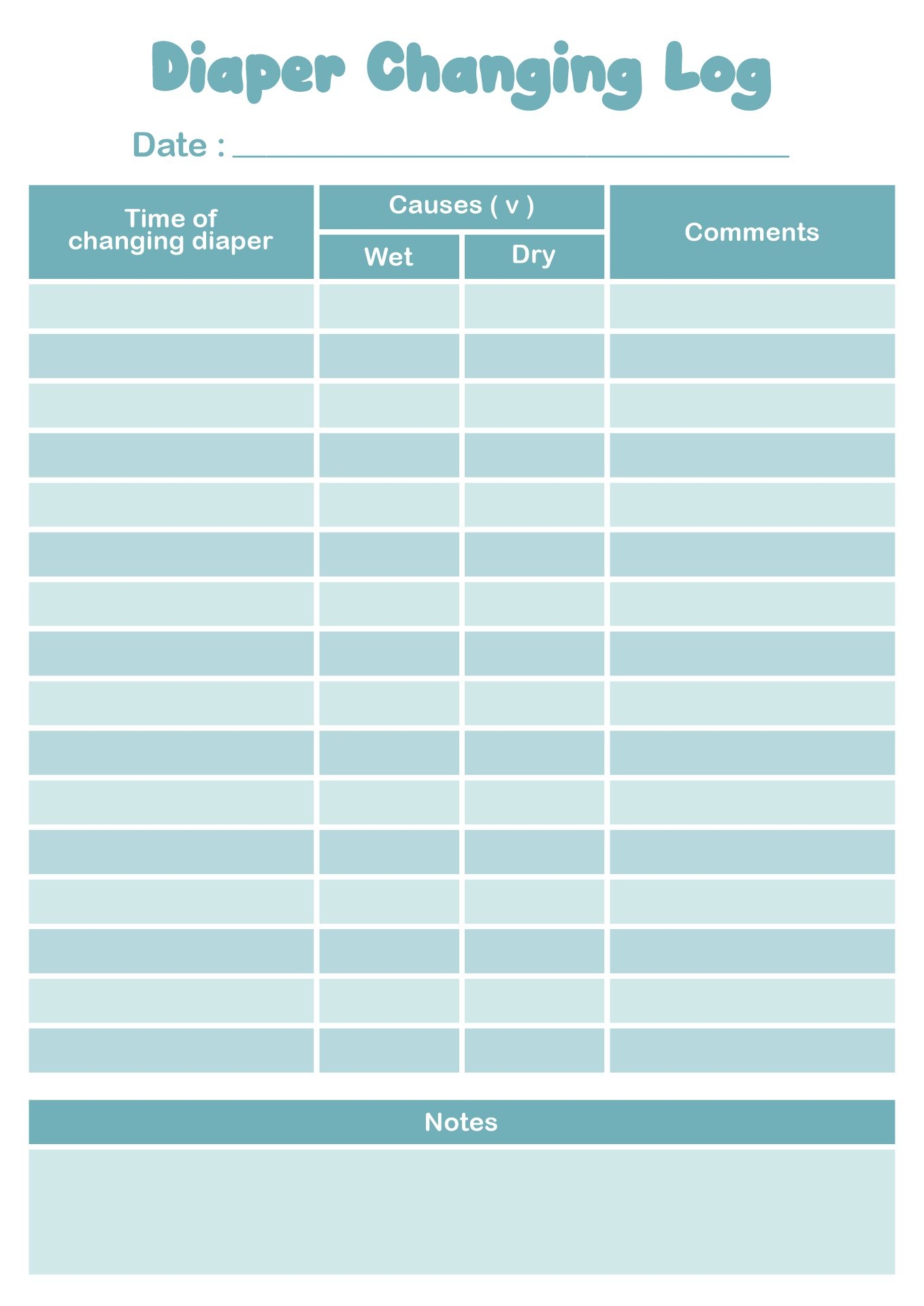 Diaper Changing Log 12 Free PDF Printables Printablee Diaper Changing Log 12 Free PDF Printables Printablee