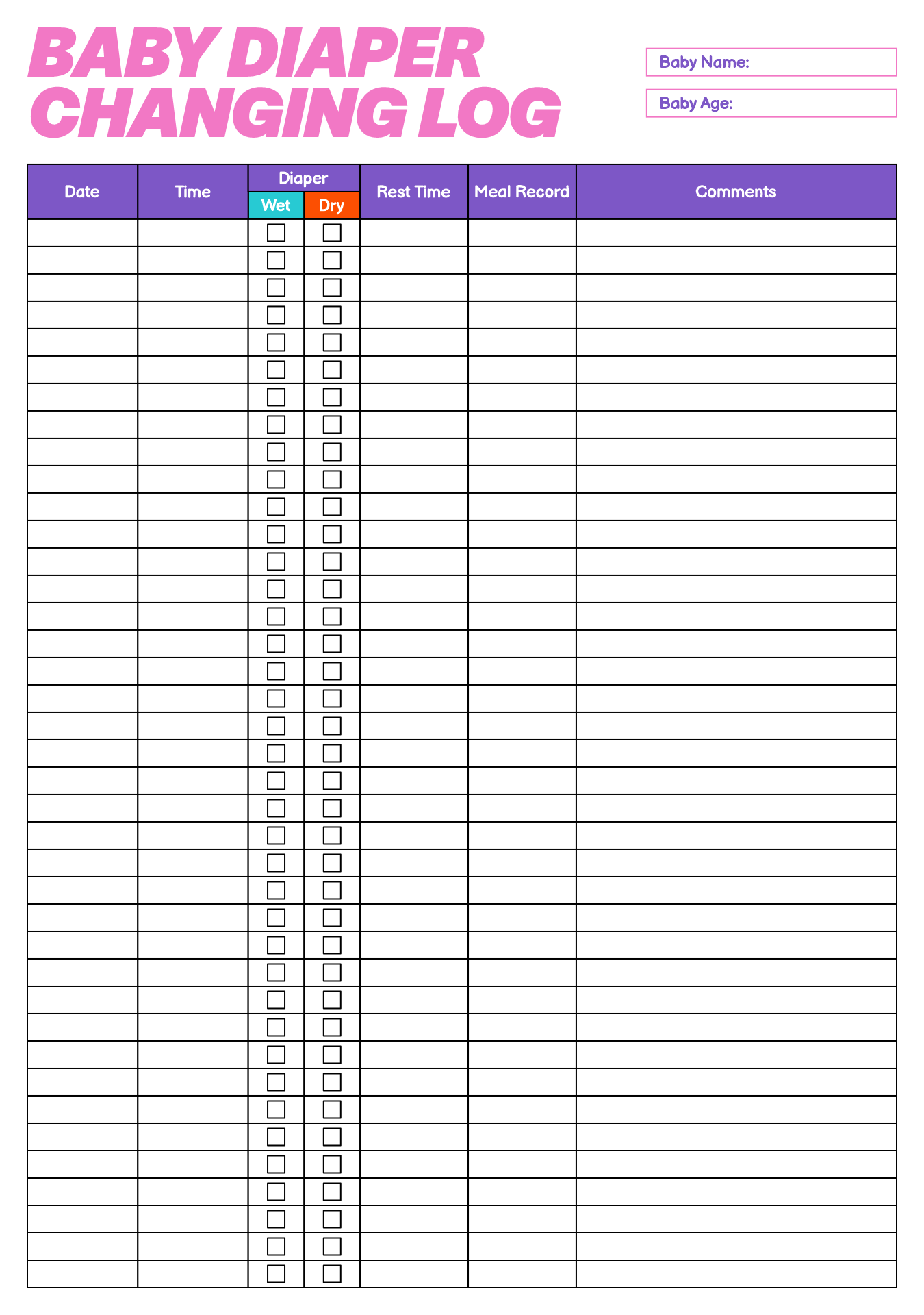 Diaper Changing Log 12 Free PDF Printables Printablee Diaper Changing Log 12 Free PDF Printables Printablee