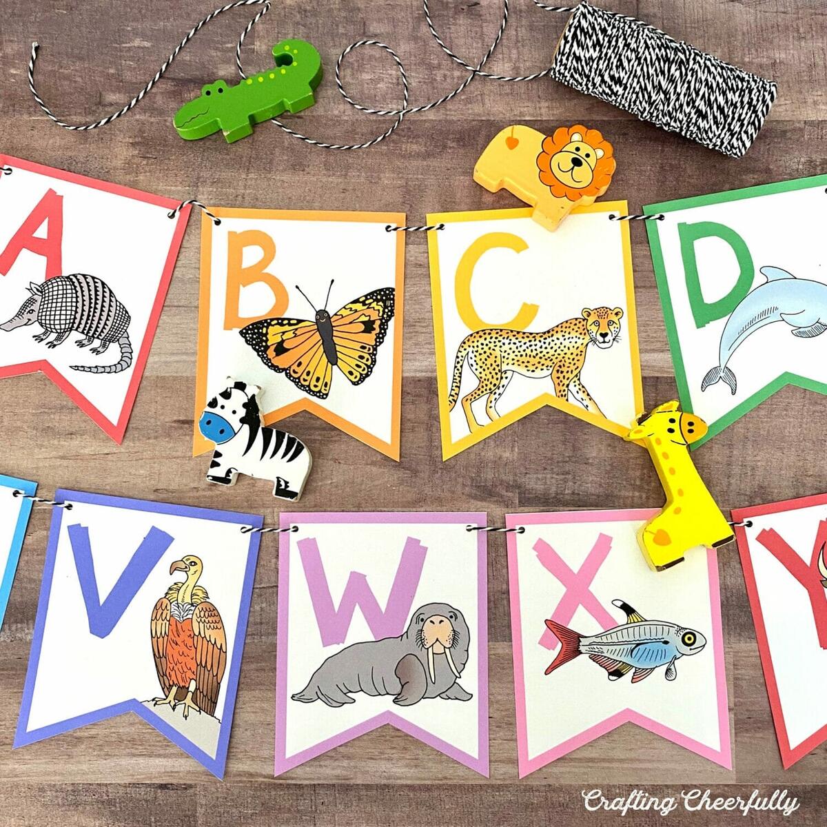 DIY ABC Animal Banner Printable Pennants By Crafting Cheerfully Printable Banners Letters Printable Party Favors