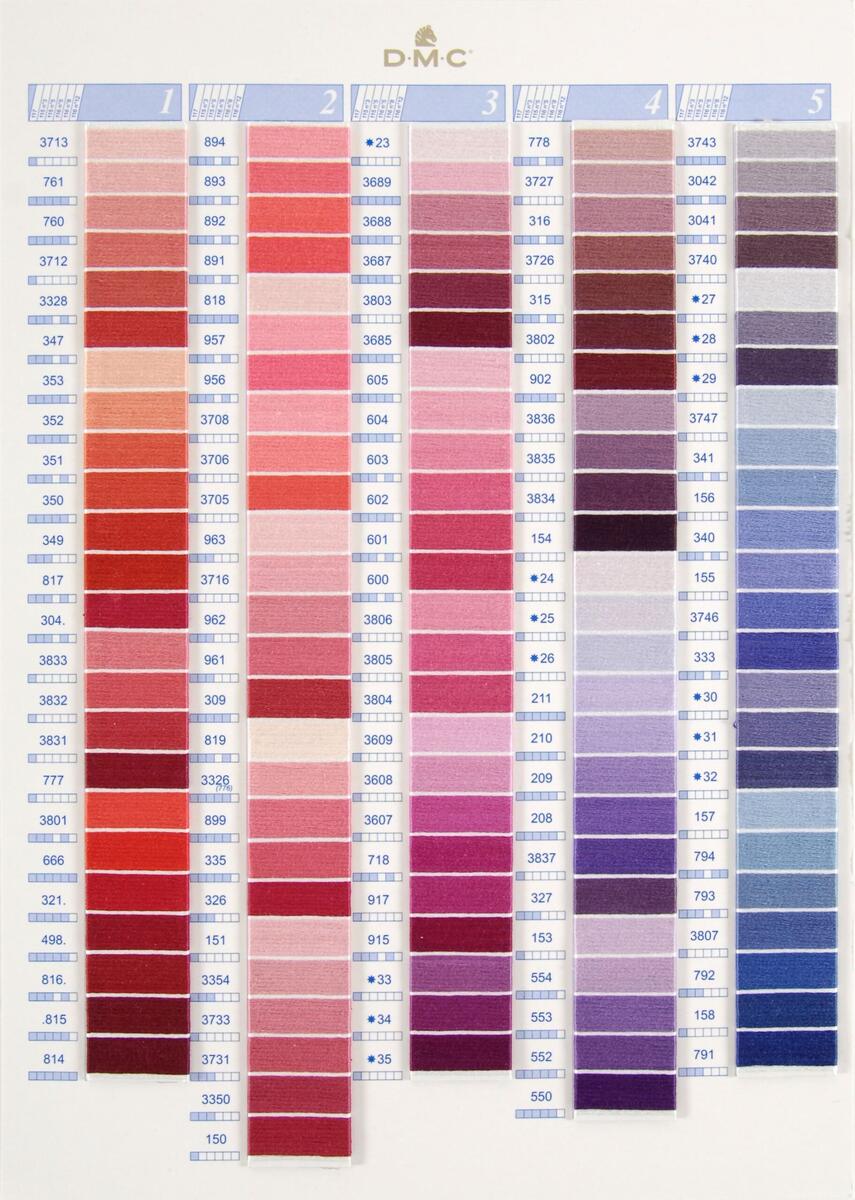 DMC Stranded Cotton Colour Chart Shade Card Stitchtastic DMC Stranded Cotton Colour Chart Shade Card Stitchtastic