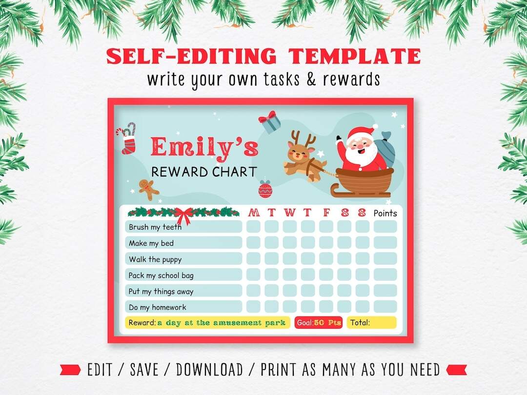 EDITABLE Christmas Reward Chart New Year S Behavior Chart Santa Chore Chart Printable And Personalised Behaviour Chart Chore Chart For Kids Etsy