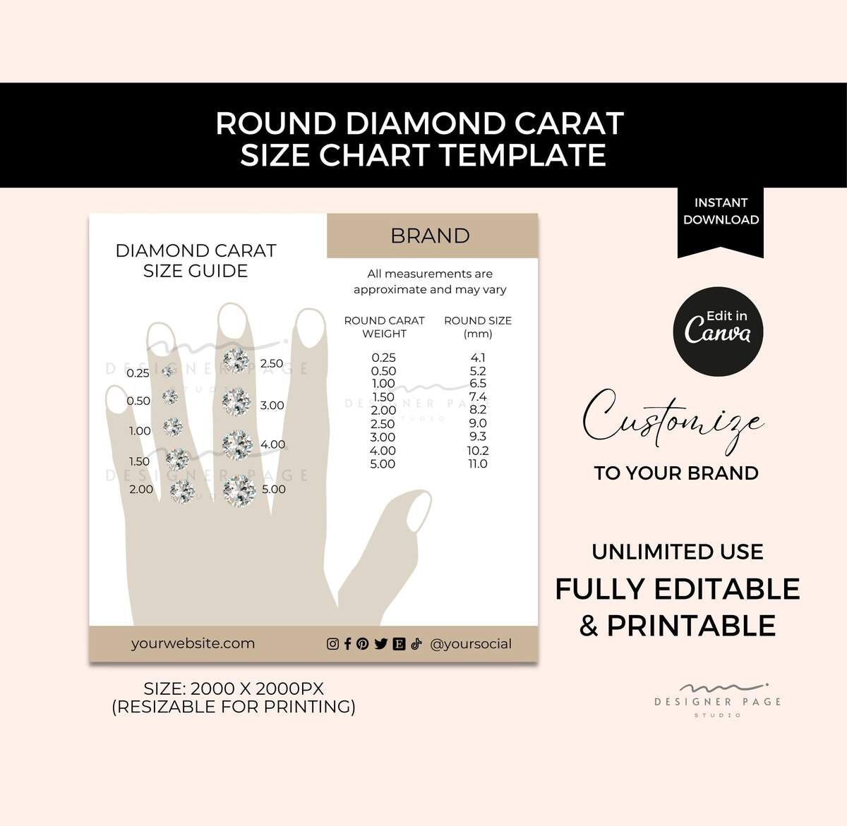 Editable Diamond Carat Size Chart Template Canva Printable Round Diamond Size Guide Mm Custom Jewelry Stone Measurement Chart Sizing Card Etsy Editable Diamond Carat Size Chart Template Canva Printable Round Diamond Size Guide Mm Custom Jewelry Stone Measurement Chart Sizing Card Etsy