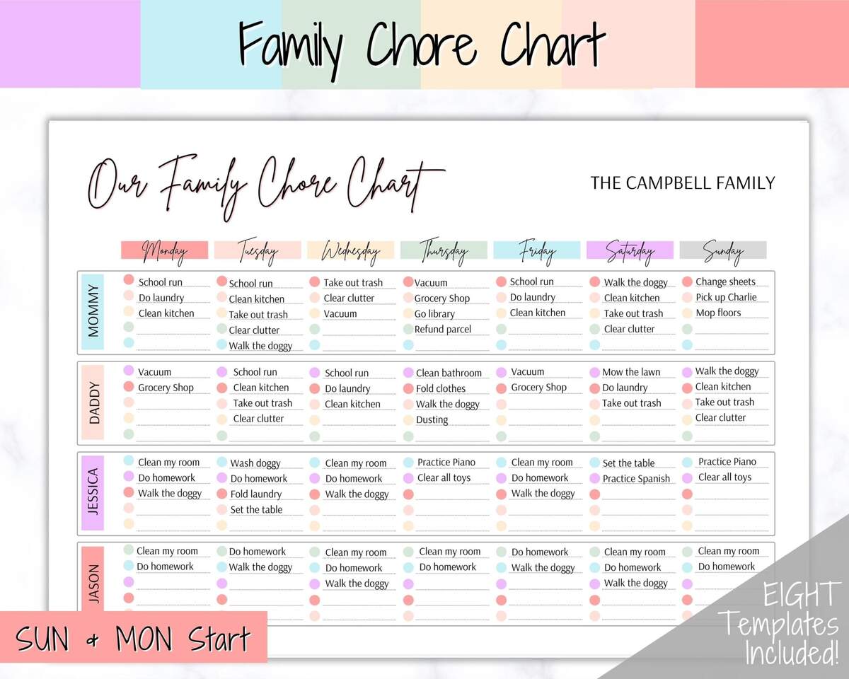 Free And Customizable Chore Templates