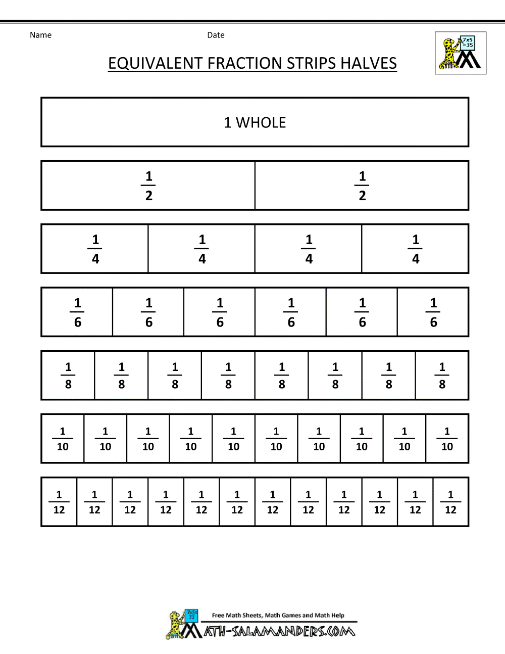 Fraction Strip Equivalent Fractions Fraction Strip Equivalent Fractions