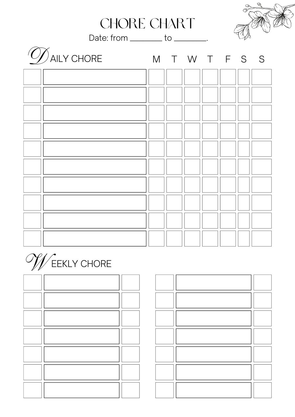 Free Printable Chore Chart PDF Template For Kids