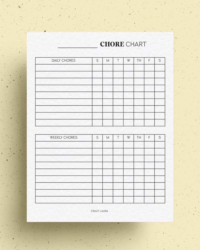Free Chore Chart Printable With Weekly And Daily Versions Crazy Laura
