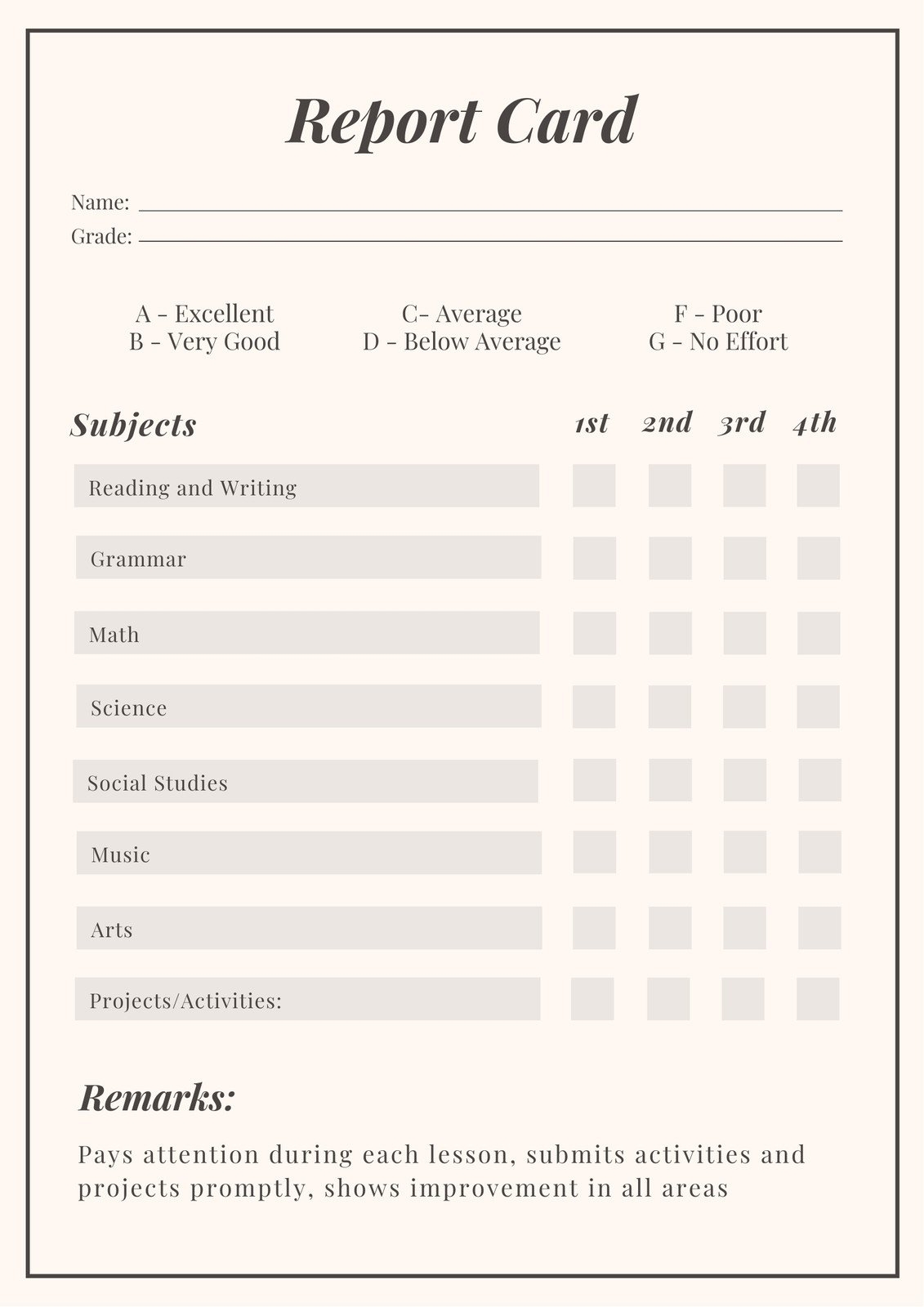 Free Custom Printable Homeschool Report Card Templates Canva