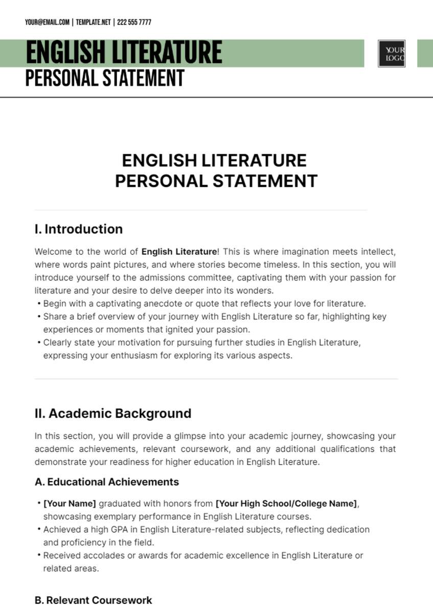 Free English Literature Personal Statement Template To Edit Online