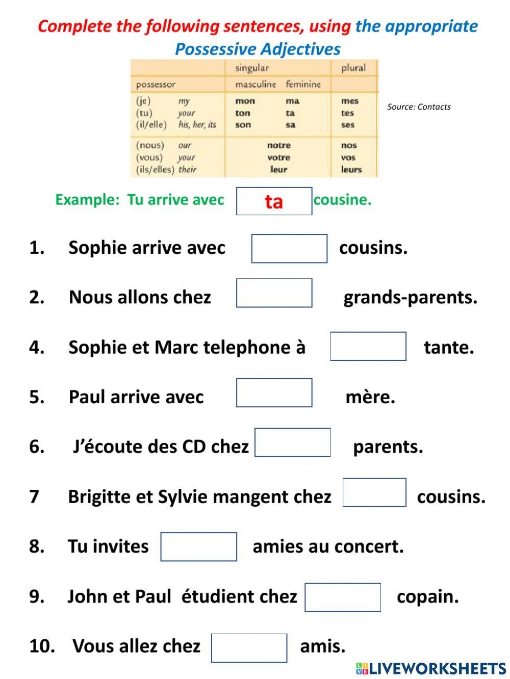 Free French Possessive Adjectives Worksheet Download Free French Possessive Adjectives Worksheet Png Images Free Worksheets On Clipart Library