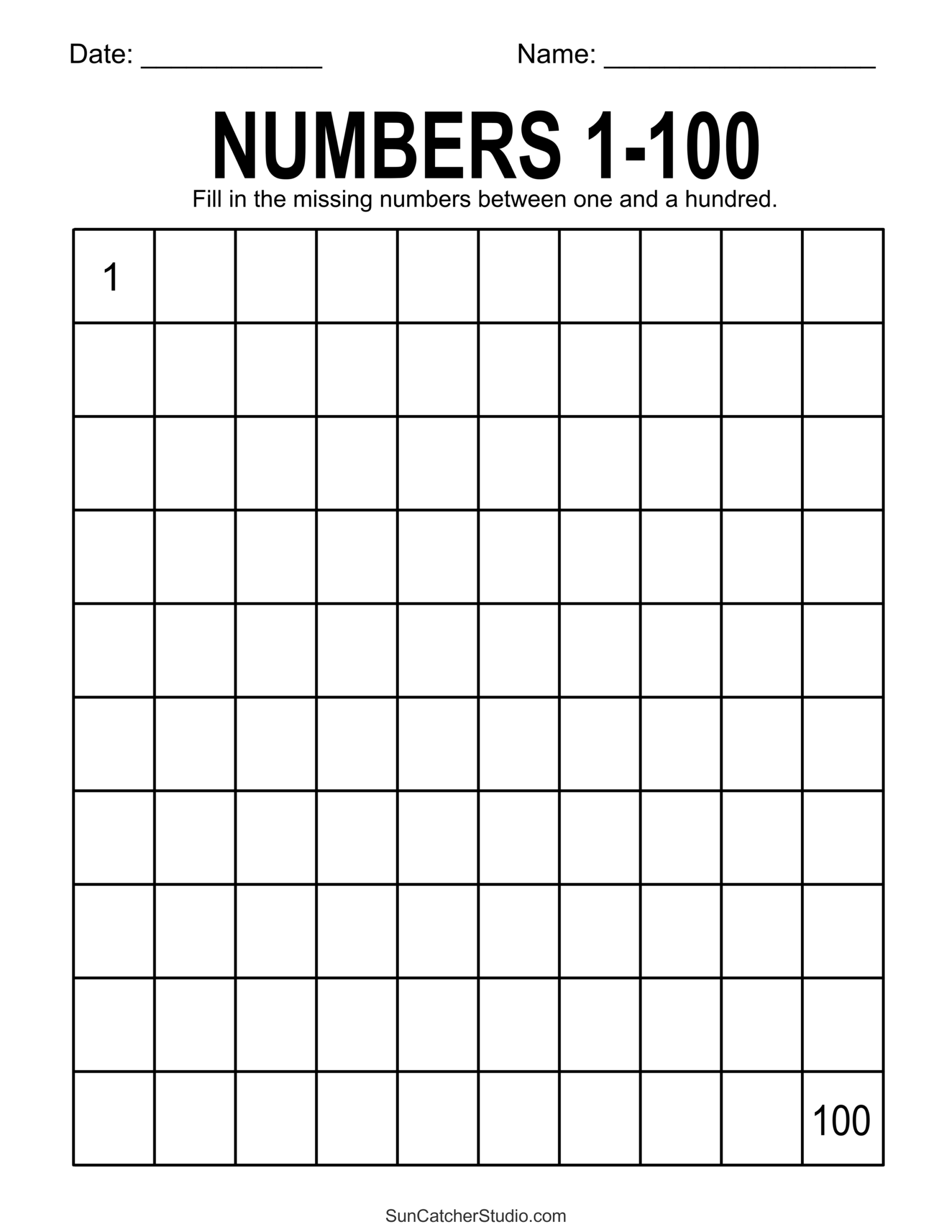 Free Blank Hundreds Chart Printable PDF