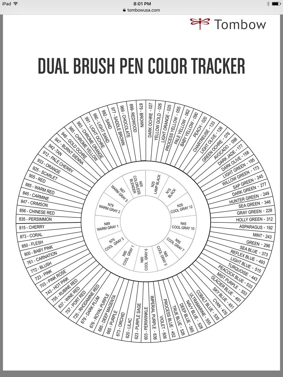 Free Printable Tombow Dual Brush Pens 108 Colour Chart