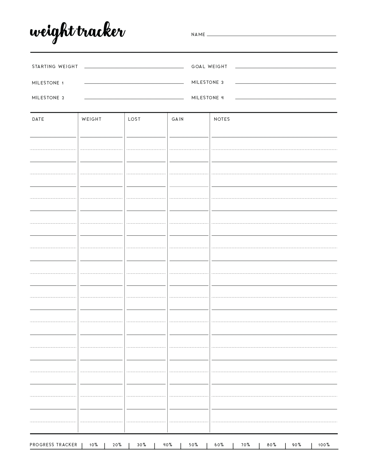 Free Printable Weight Loss Tracker World Of Printables