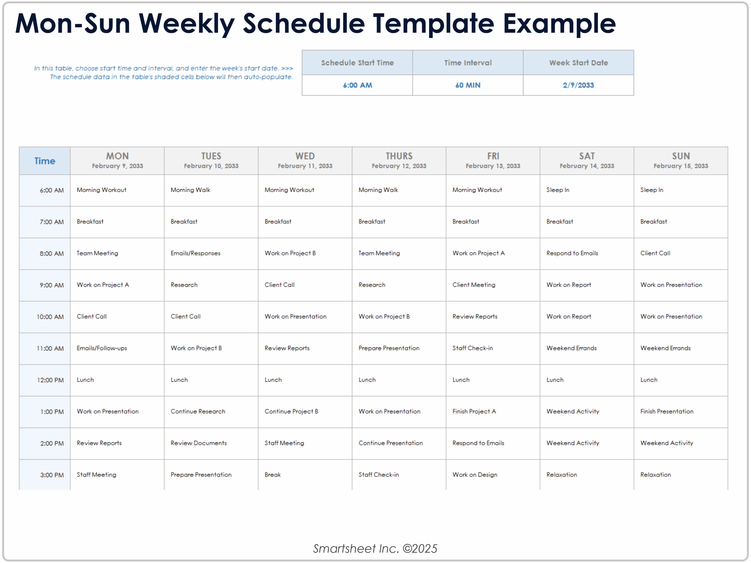 Free Weekly Schedule Templates For Excel