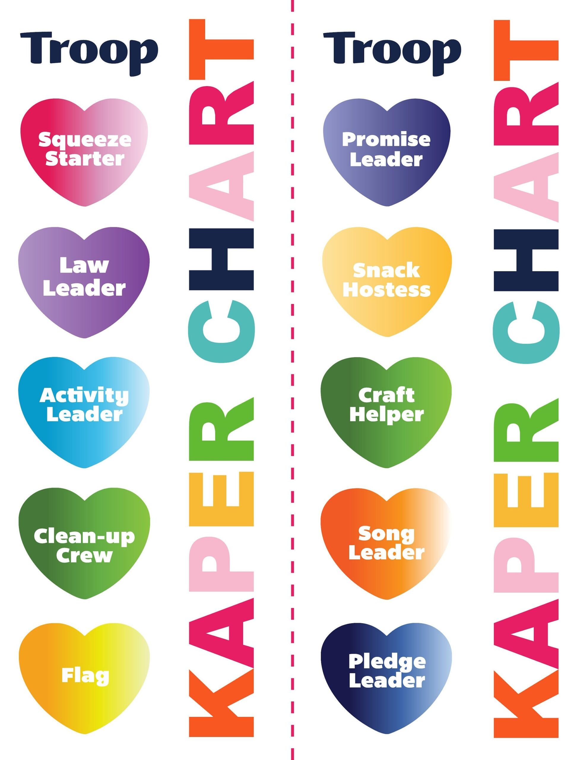 Girl Scouts Inspired Troop Meeting Kaper Chart Jobs Hearts Printable PDF Etsy Israel