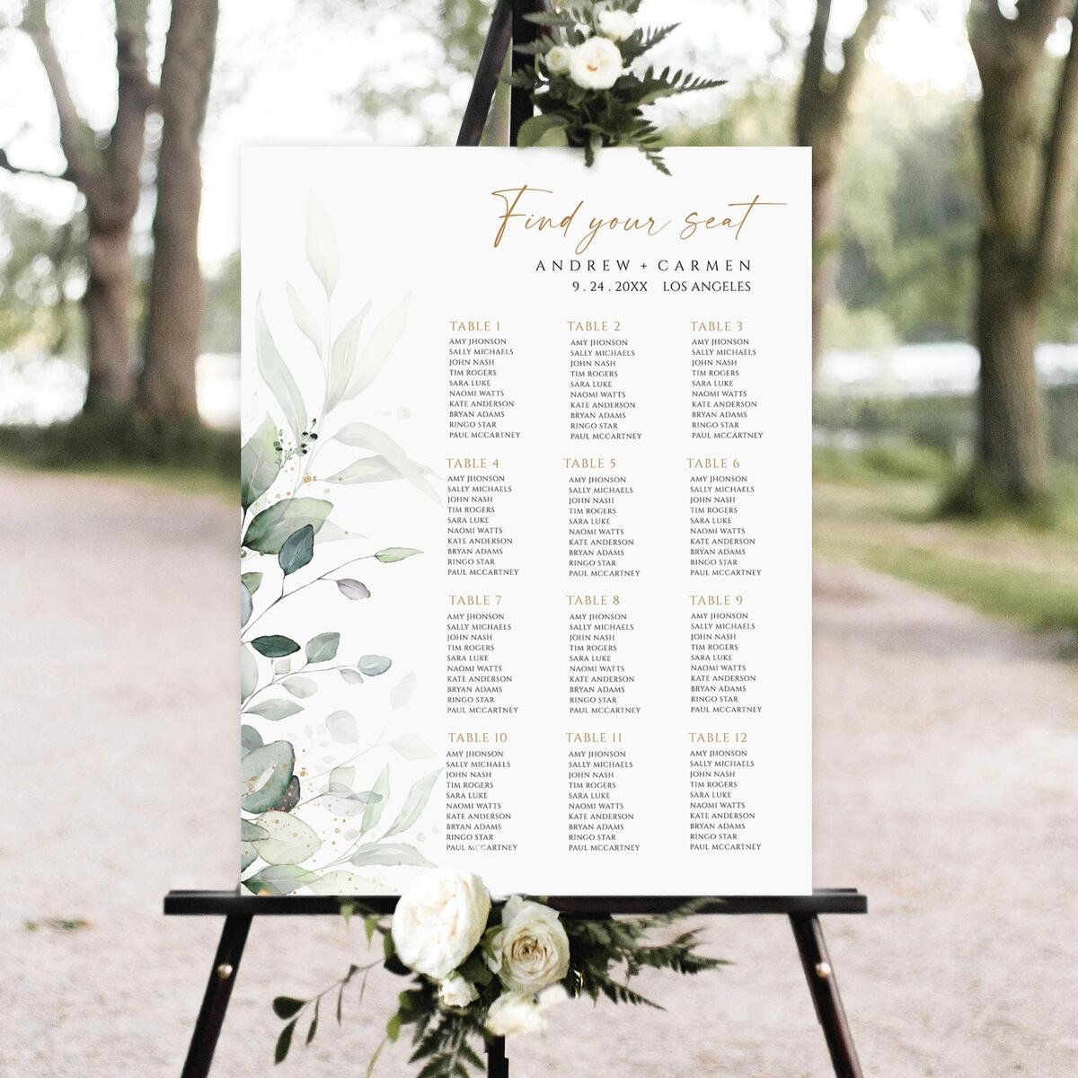 Greenery Wedding Seating Chart Template Eucalyptus Wedding Seating Printable Wedding Seating Chart Sign Wedding Seating Plan Download Etsy