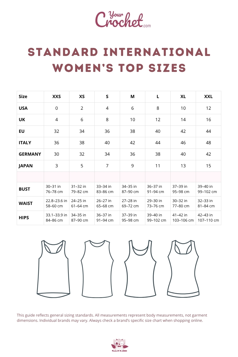 Guide To Standard Women S Sizes Charts And Printables Your Crochet Guide To Standard Women S Sizes Charts And Printables Your Crochet