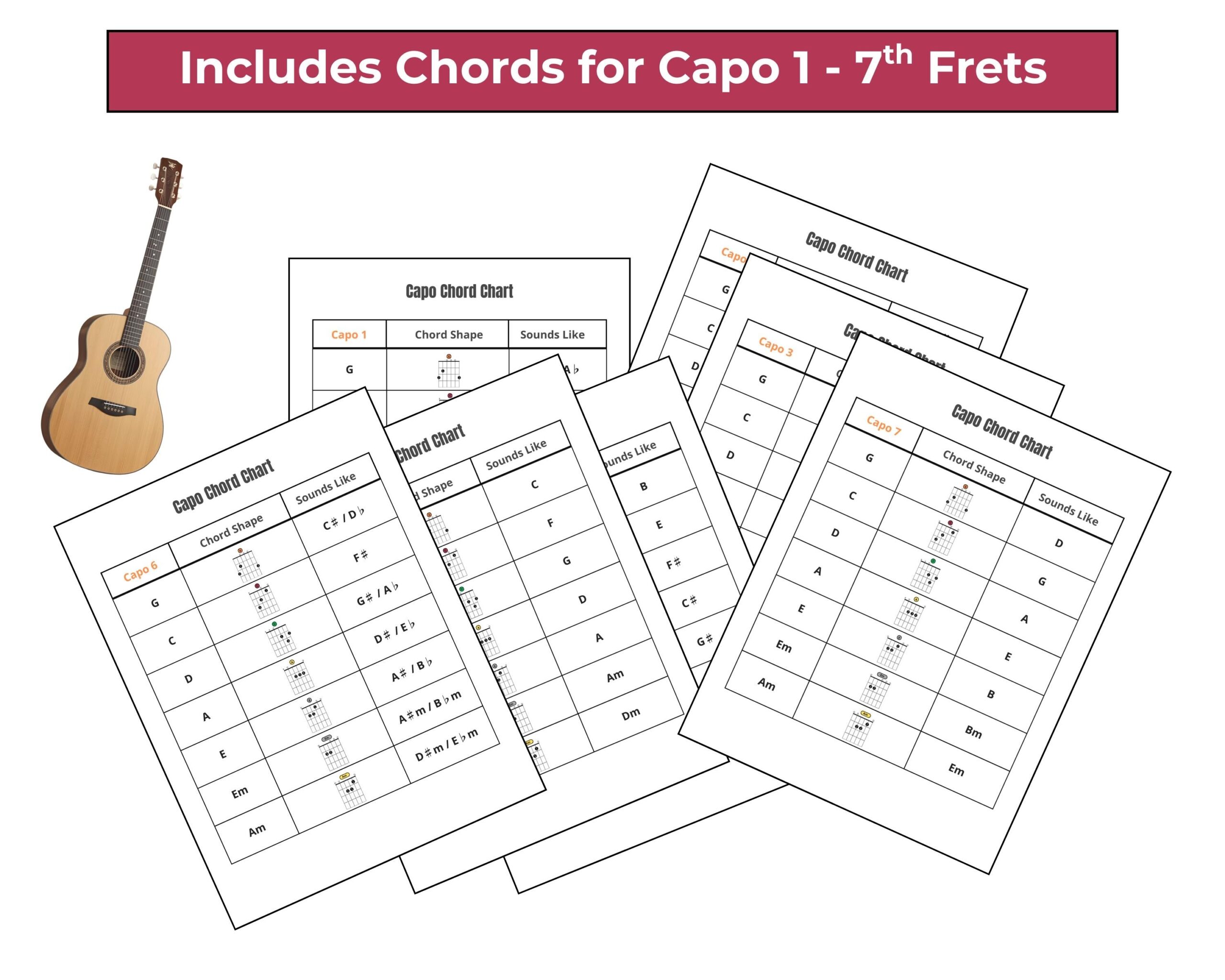 Guitar Capo Chord Chart Easy Transposition Guide PDF Download Etsy Australia Guitar Chord Chart Free Download Learn Guitar Chords TrueFire