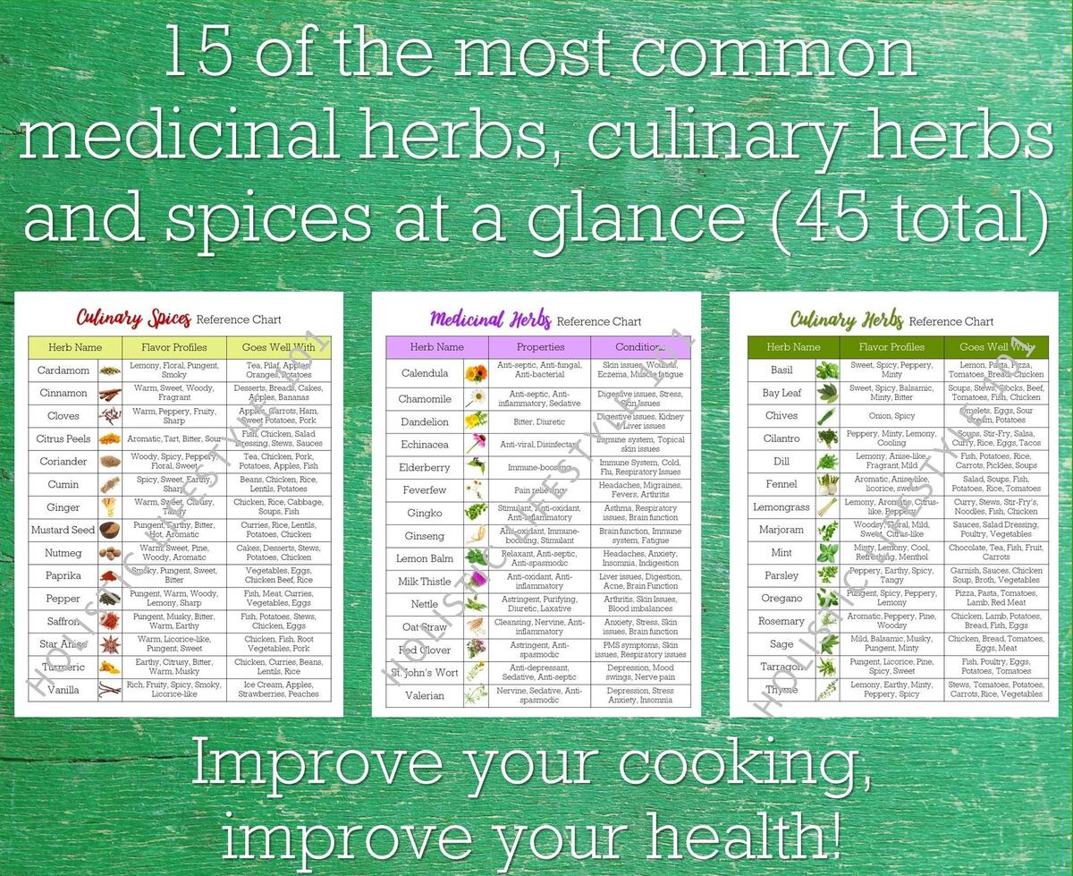 Herbs And Spices Reference Chart Bundle Spices And Herbs Cooking Printable Printable Herb Chart Herb List Spice List Culinary Gift Etsy Norway