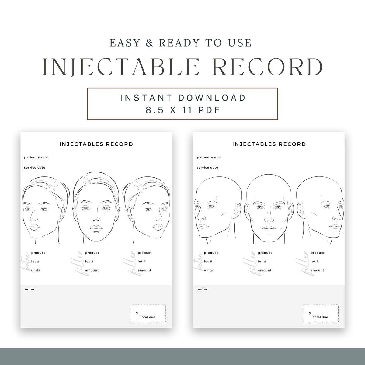 Injectables Treatment Record Face Chart Patient Record BOTOX Dermal Filler Nurse Injector Injectables Form Instant Digital Download Etsy