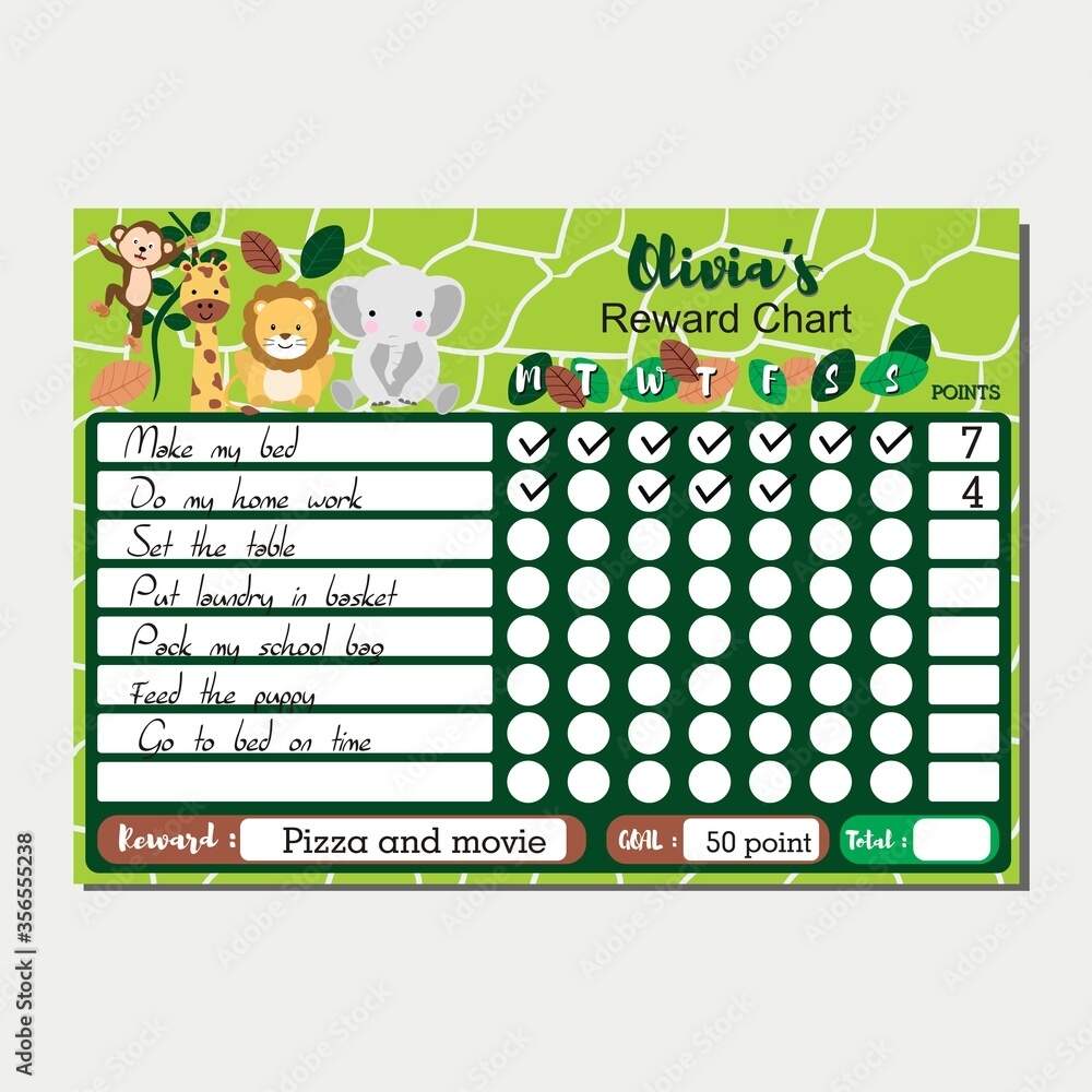 Jungle Reward Chart For Kids Stock Vector Adobe Stock