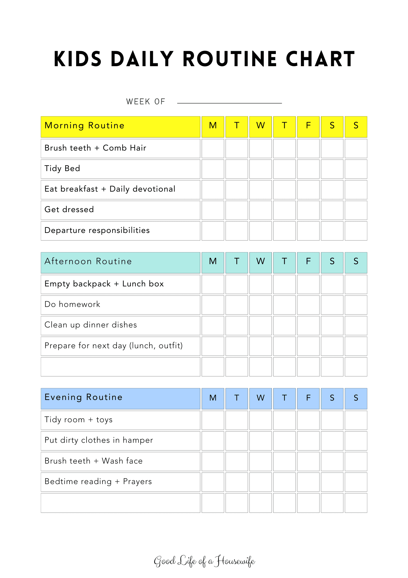 Free Printable Kid S Daily Routine Chart Template The Incremental Mama